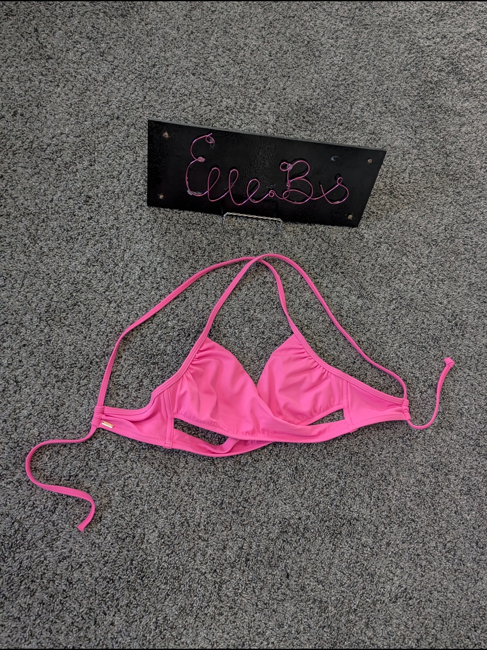 Used Condition PINK Victoria's Secret Hot Pink Cutout Halter Bikini Top Xs/S